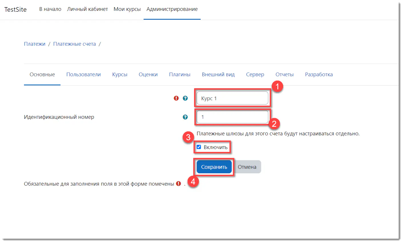 Ввод данных при создании &ldquo;платежного счета&rdquo;
